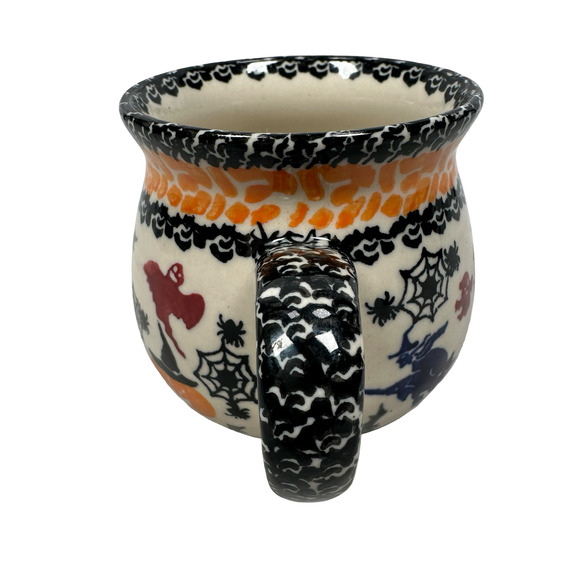 Polish Pottery Halloween Bubble Mugs 3.5" Spooky Ghosts Bats Pumpkins Lot of 4 - Picture 5 of 8